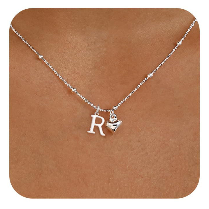 Initial Letter Stainless Steel Minimalist Cool-Girl Style Heart Pendant Necklace