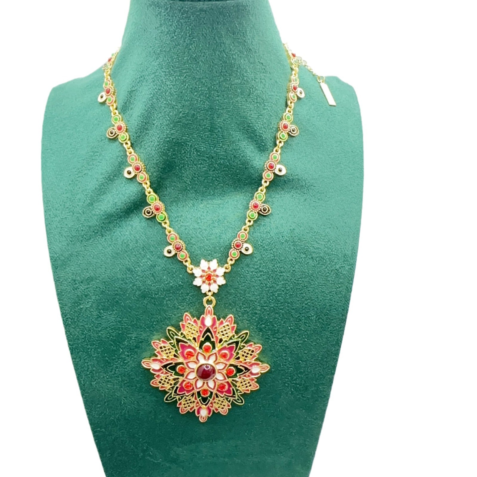 Blumenhalskette und Ohrringe farbig, leichter Luxus, Schmuck im Vintage-Stil