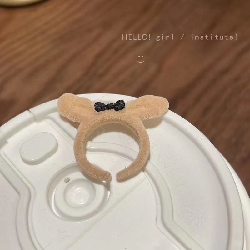 Vintage schwarzer beflockter Schleifen-Perlenanhänger offener Ring, französischer eleganter Nischen-Design verstellbarer Fingerring