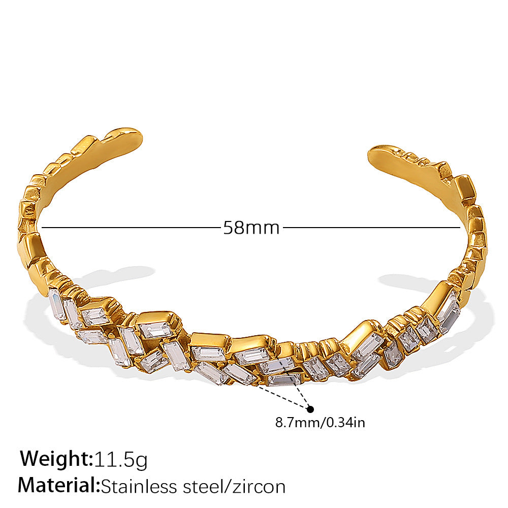 Trendiger Zirkonia-Schmuck, exquisit hochwertig, Edelstahl 18K vergoldet, offener Armreif im Instagram-Stil