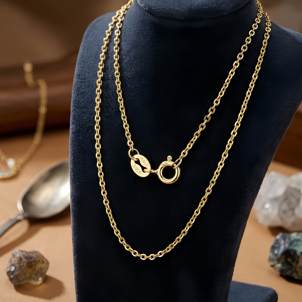 925 Sterling Silver Italian Gold-Plated Sterling  Rope Chain Necklace with Adjustable Clasp