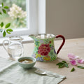 Pure 999 Fine Silver Elegant Hand-Painted Enamel Floral Pitcher with Red Sculpted Handle - Handicraft