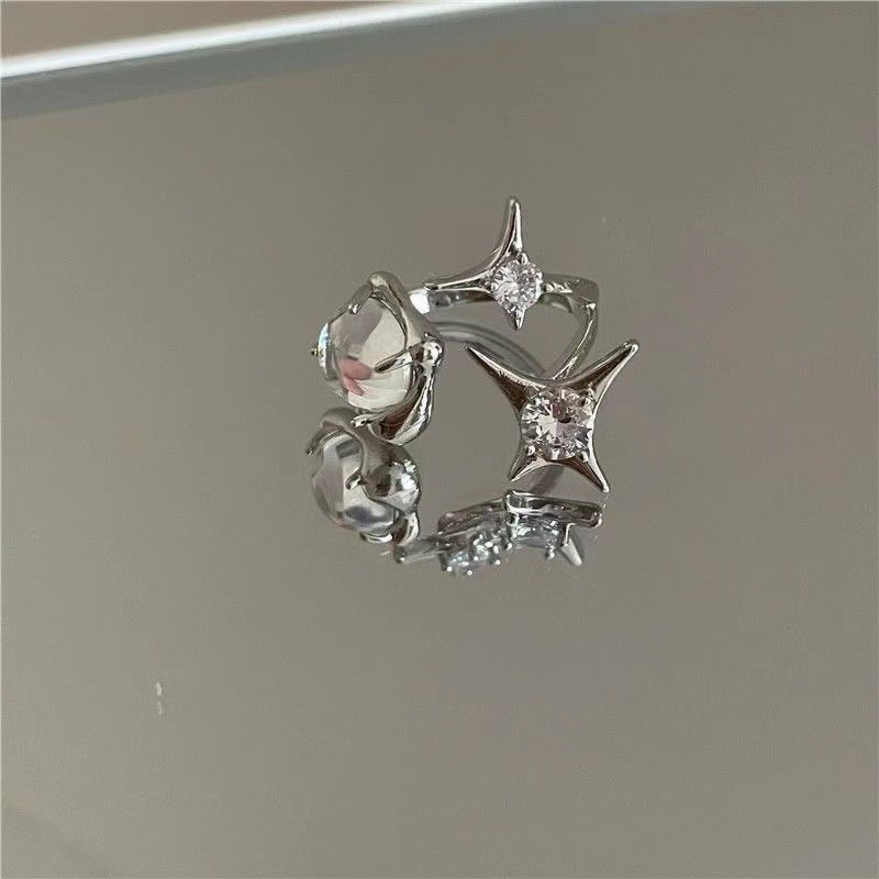 High-End Opal- & Mondsteinring für Damen, luxuriöses Nischen-Design, Lava-Zirkon verstellbarer Zeigefingerring