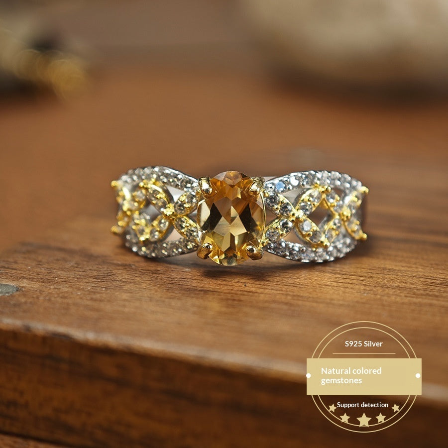 Natürlicher Citrin 925er Silber durchbrochener Ring