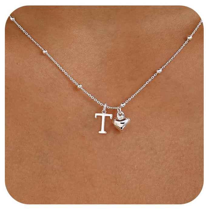 Initial Letter Stainless Steel Minimalist Cool-Girl Style Heart Pendant Necklace