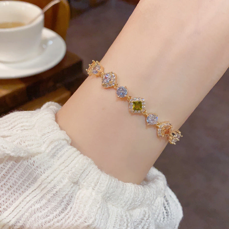 Light Luxury Fashionable All-Match Micro-Set Colorful Zircon Bracelet
