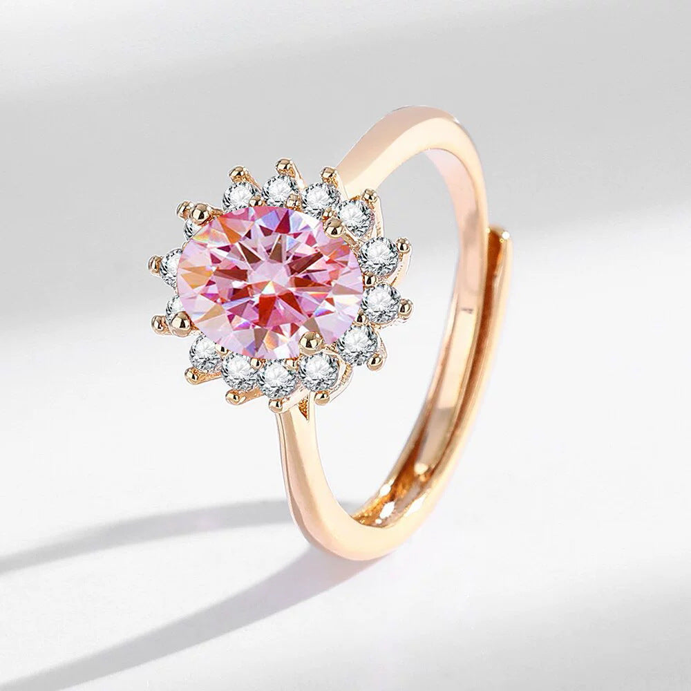 Leichter Luxus Sonnenblumenring Champagnergold mit bunten Edelsteinen Hochwertiger Handschmuck