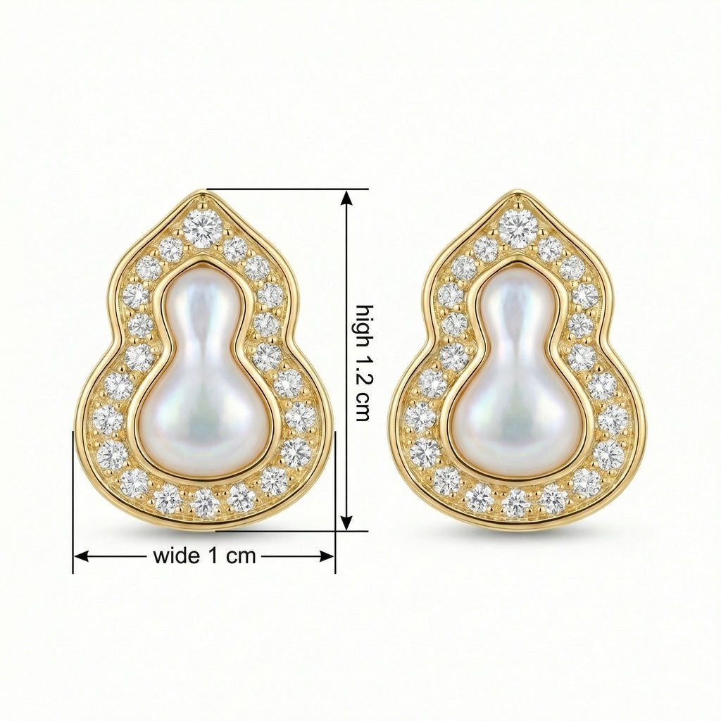 925 Sterling Silver Exquisite Mother-of-Pearl and CZ Gourd-Shaped Stud Earrings