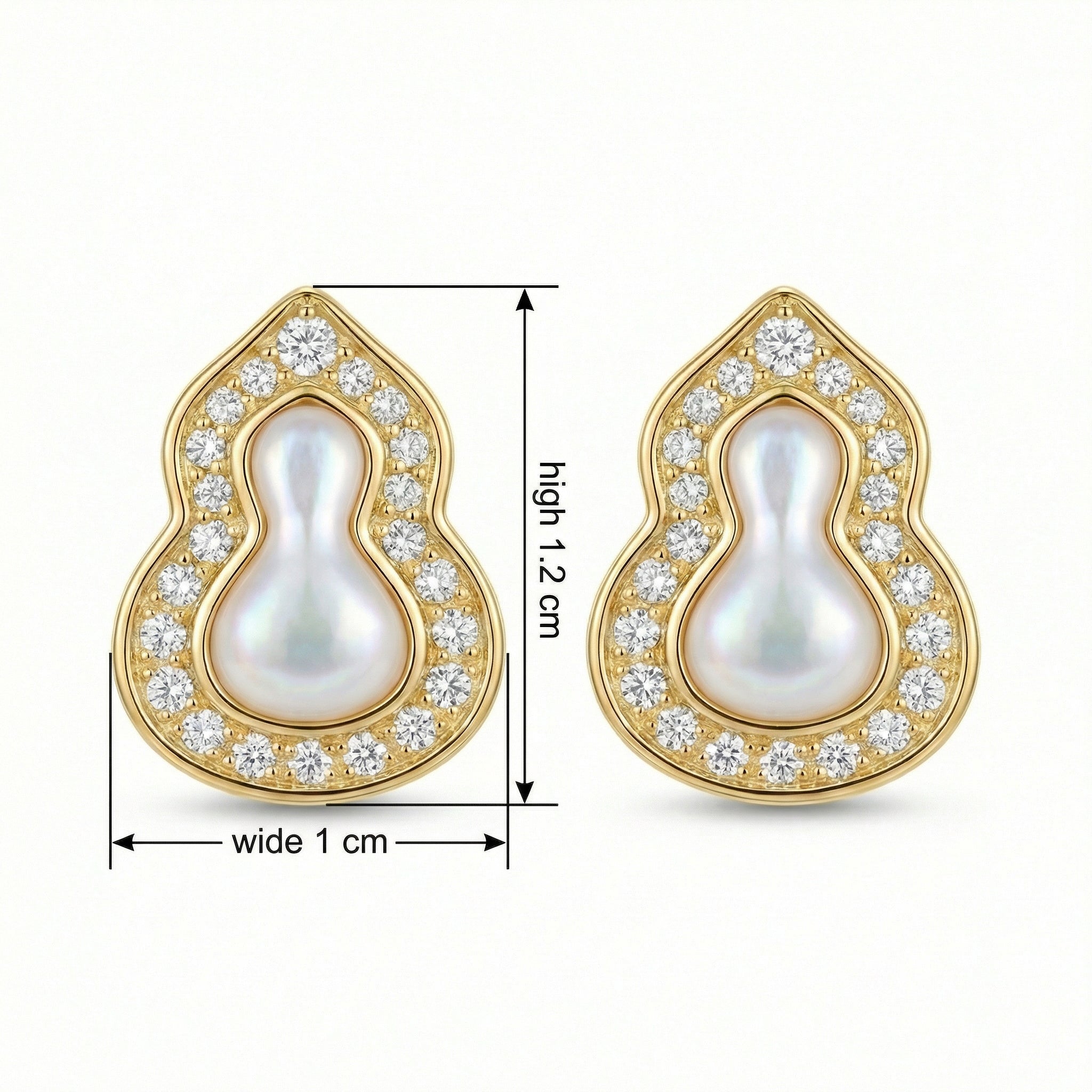 925 Sterling Silver Exquisite Mother-of-Pearl and CZ Gourd-Shaped Stud Earrings
