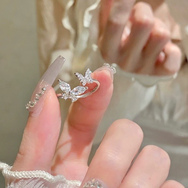 Verstellbarer Offener Schmetterlingsring für Damen, minimalistischer leichter Luxus, zarter hochwertiger Schmuck