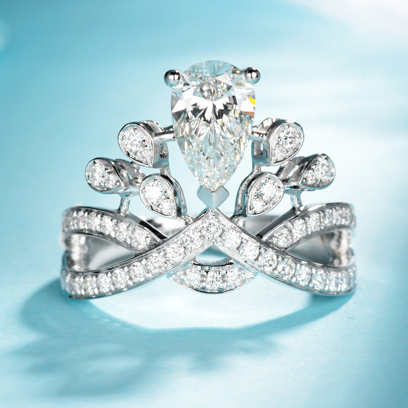 Simulierter Rubin-Ring im Birnenschliff, luxuriöser Infinity-Pave-Band-Verlobungsring für Damen