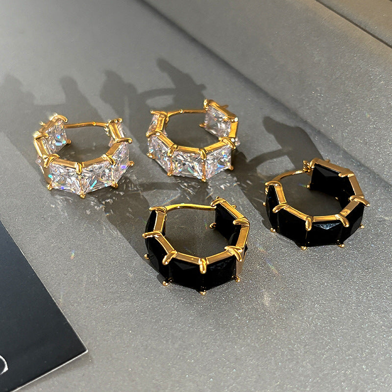 Exquisite Gold-detailed Diamond-studded Zircon Earrings For Women