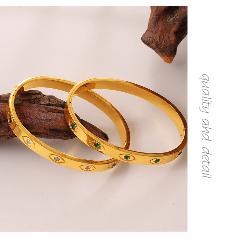 European And American Cross-border Luxury Vintage Colored Diamond Eye-shaped Jewelry With High-end And Niche Design, Stainless Steel Bracelet