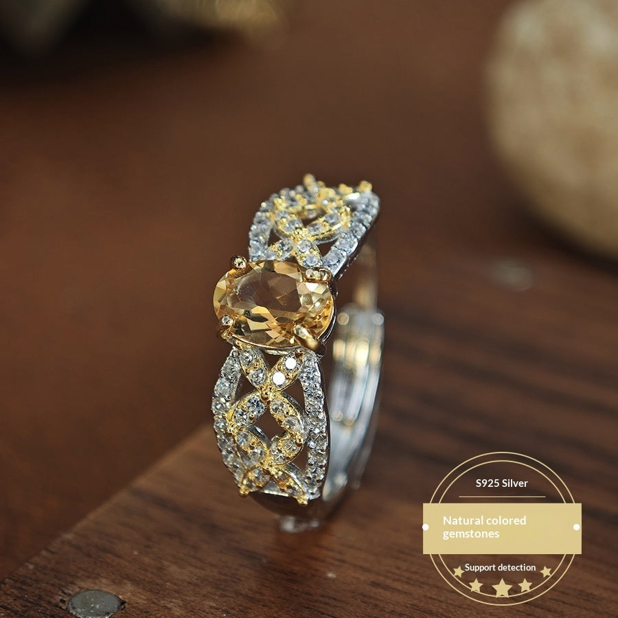 Natürlicher Citrin 925er Silber durchbrochener Ring