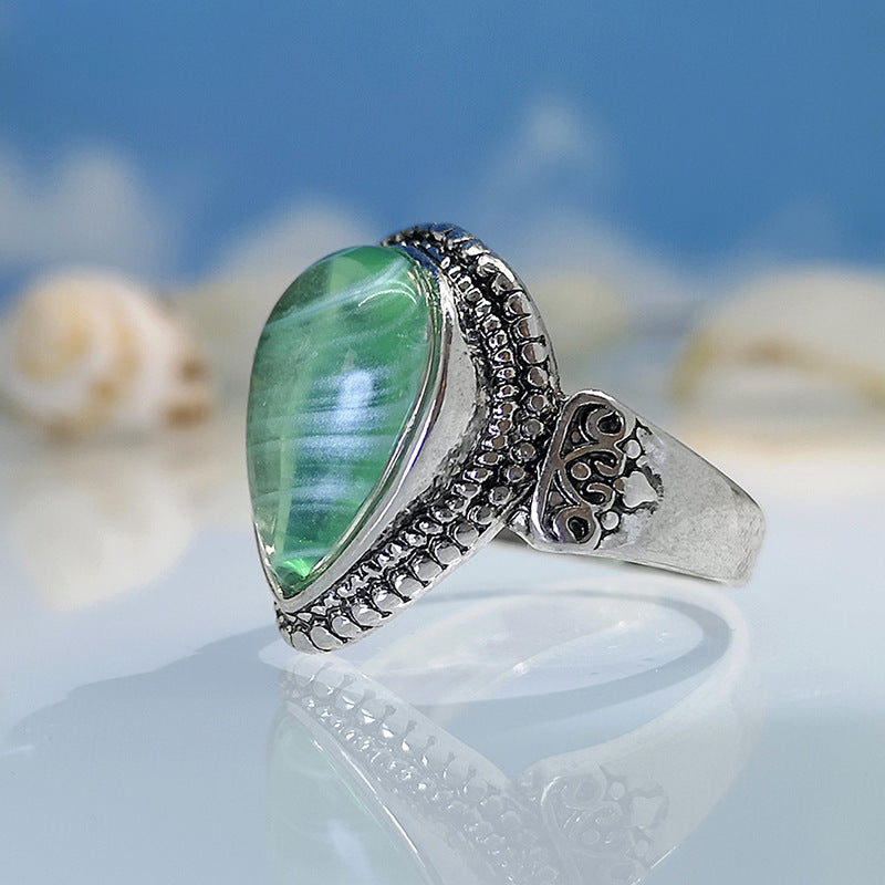 Retro Minimalist Gemstone-Inlaid Womens Ring