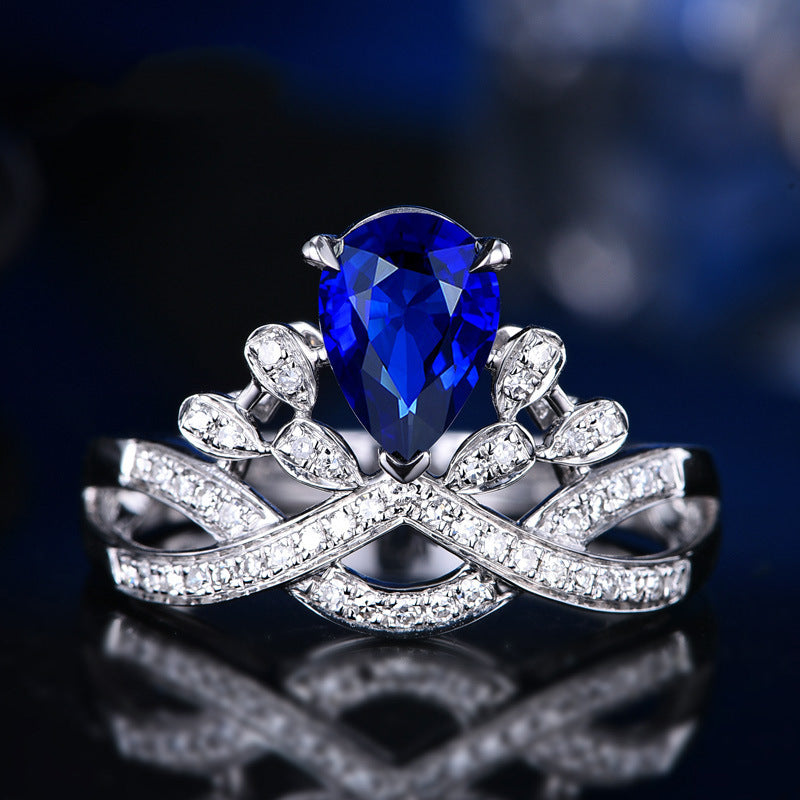 Simulierter Rubin-Ring im Birnenschliff, luxuriöser Infinity-Pave-Band-Verlobungsring für Damen