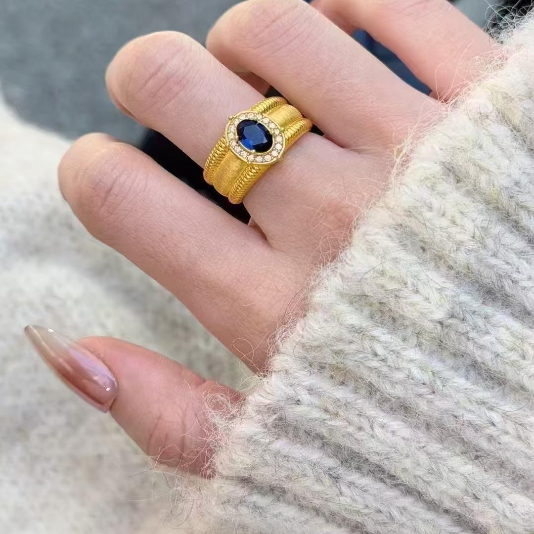 Vintage Gebürsteter Breiter Band Perlenring, Funkelnder Zirkon Verstellbarer Offener Ring, Hofstil für Frauen