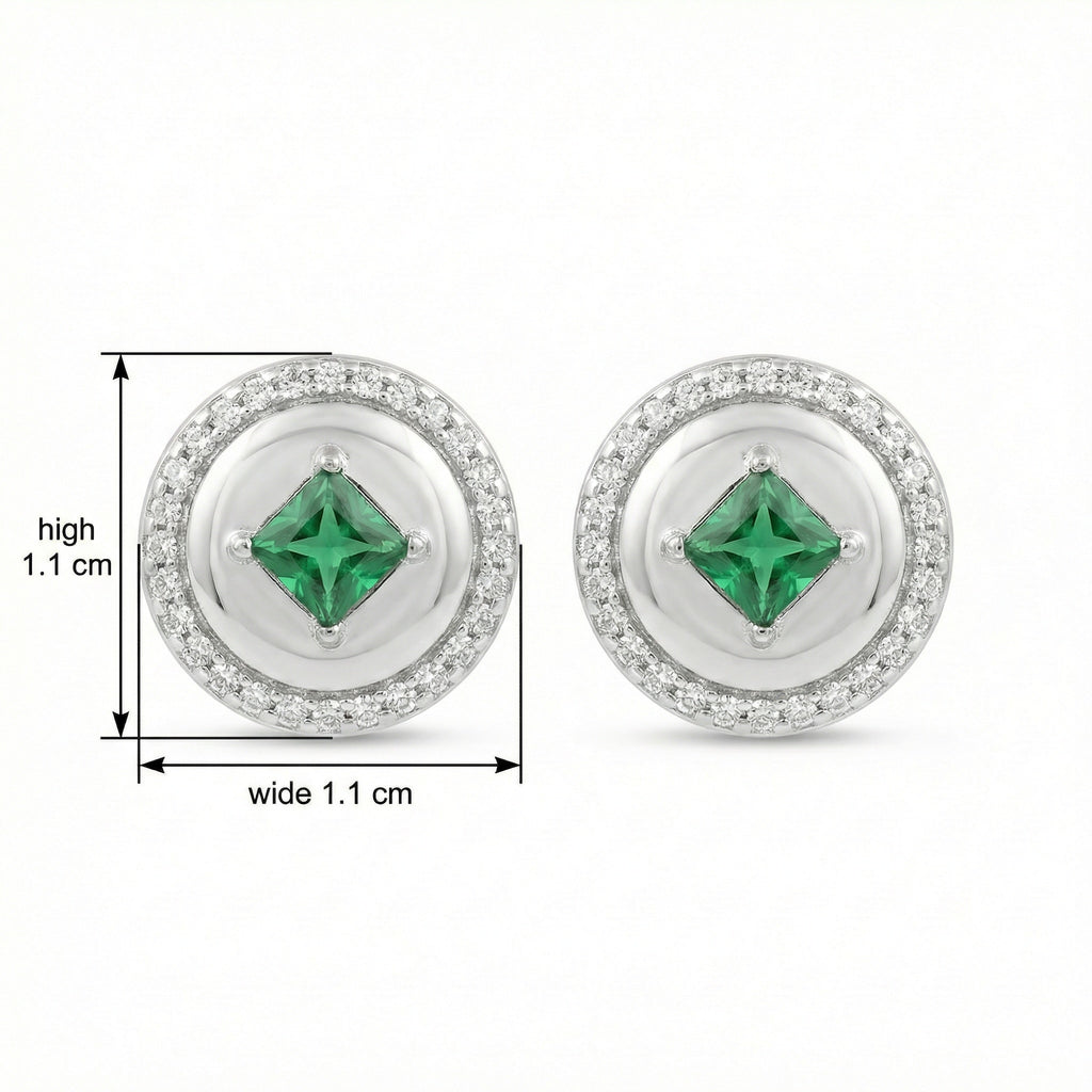 925 Sterling Silver Elegant Round Green Gemstone Stud Earrings with Sparkling Halo
