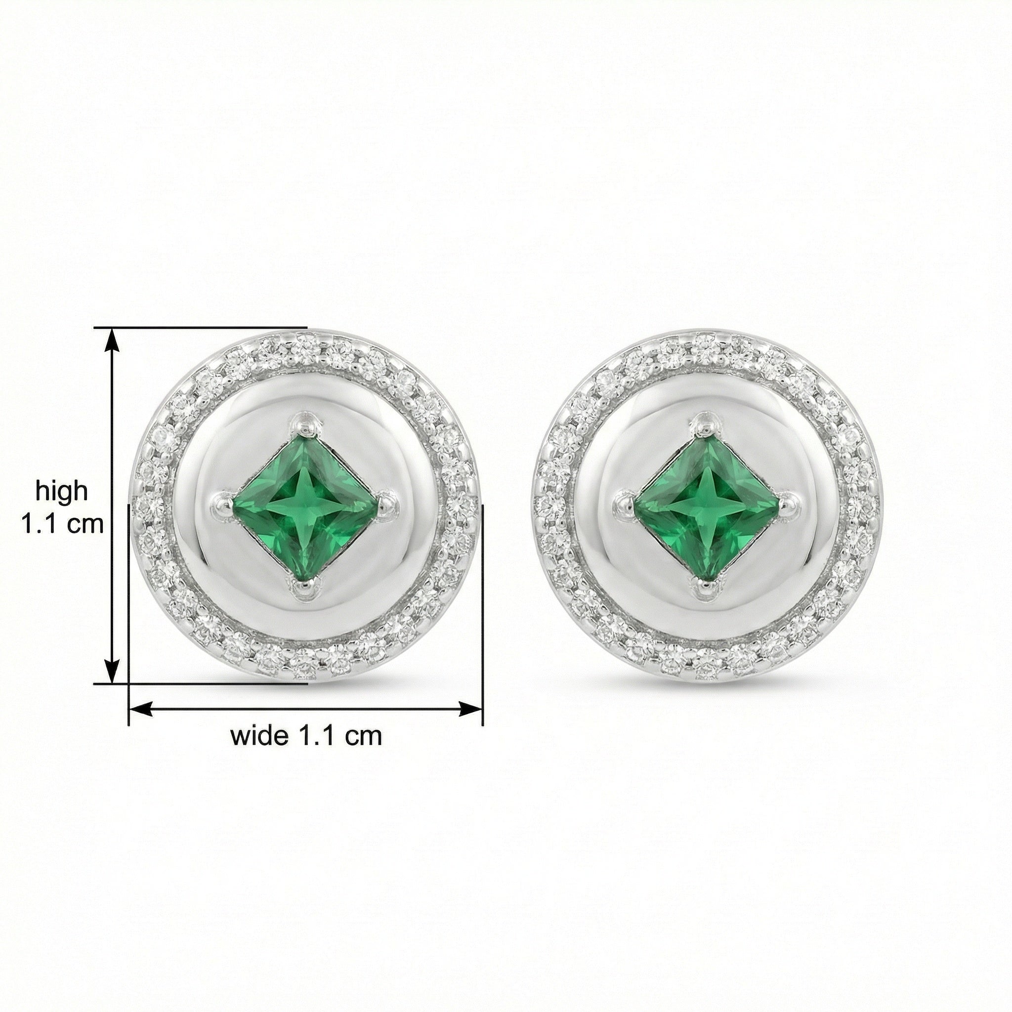 925 Sterling Silver Elegant Round Green Gemstone Stud Earrings with Sparkling Halo