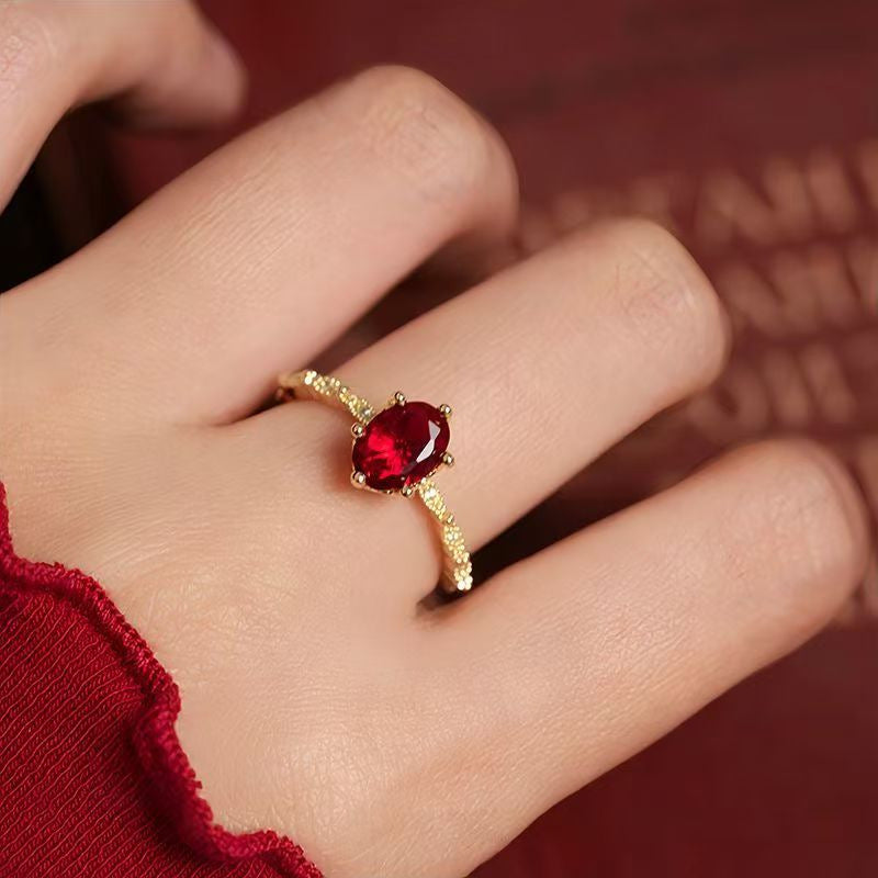 Retro Court Stil Rot Edelstein Ring, Elegante Leichte Luxus Nischen High-End Schmuck