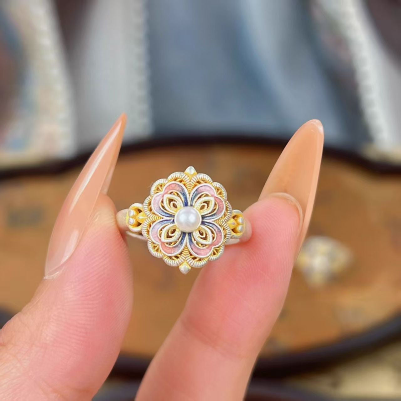 Böhmischer Frühlingsblumen-Offener Ring für Frauen, Emaille High-End Fashion Zeigefingerring