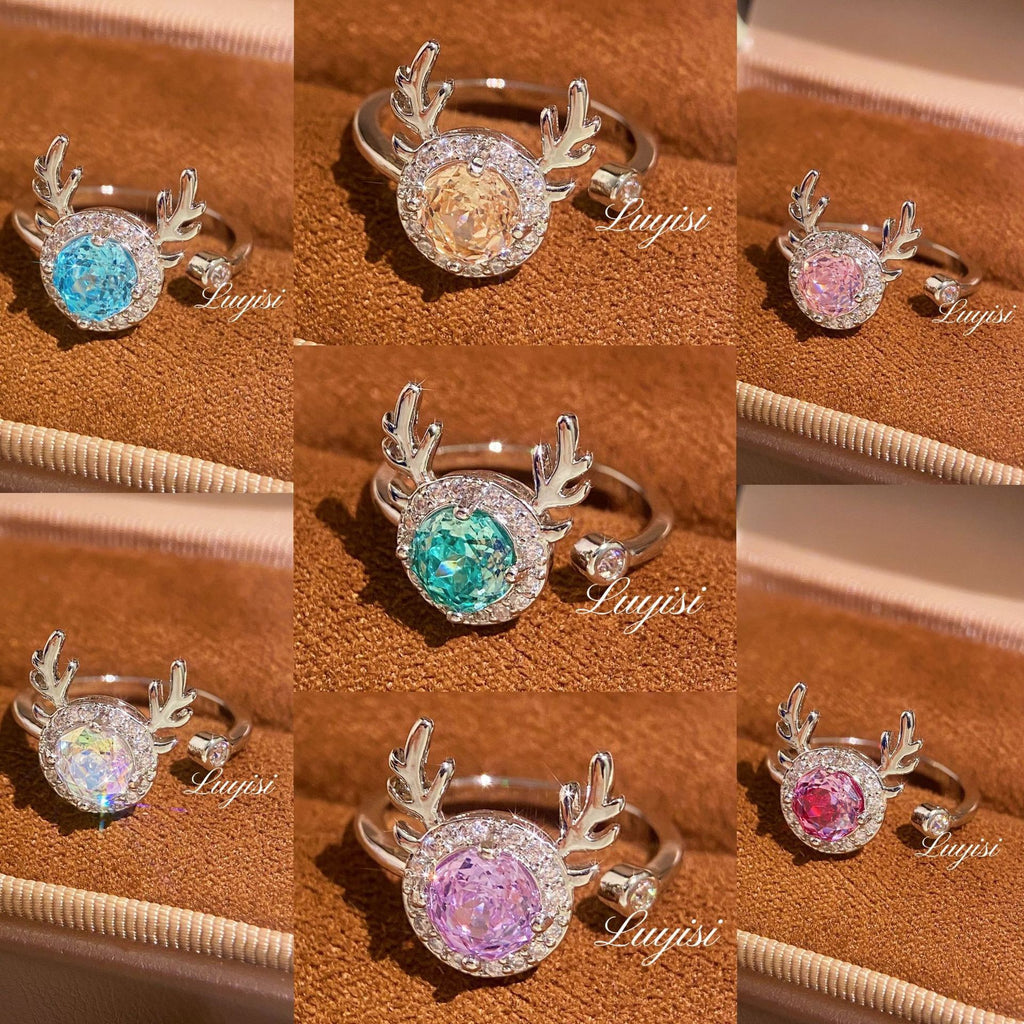 Dainty Purple Crystal Deer Head Ring, Adjustable Stackable Ring, Fashion Jewelry For Women Daily Wear