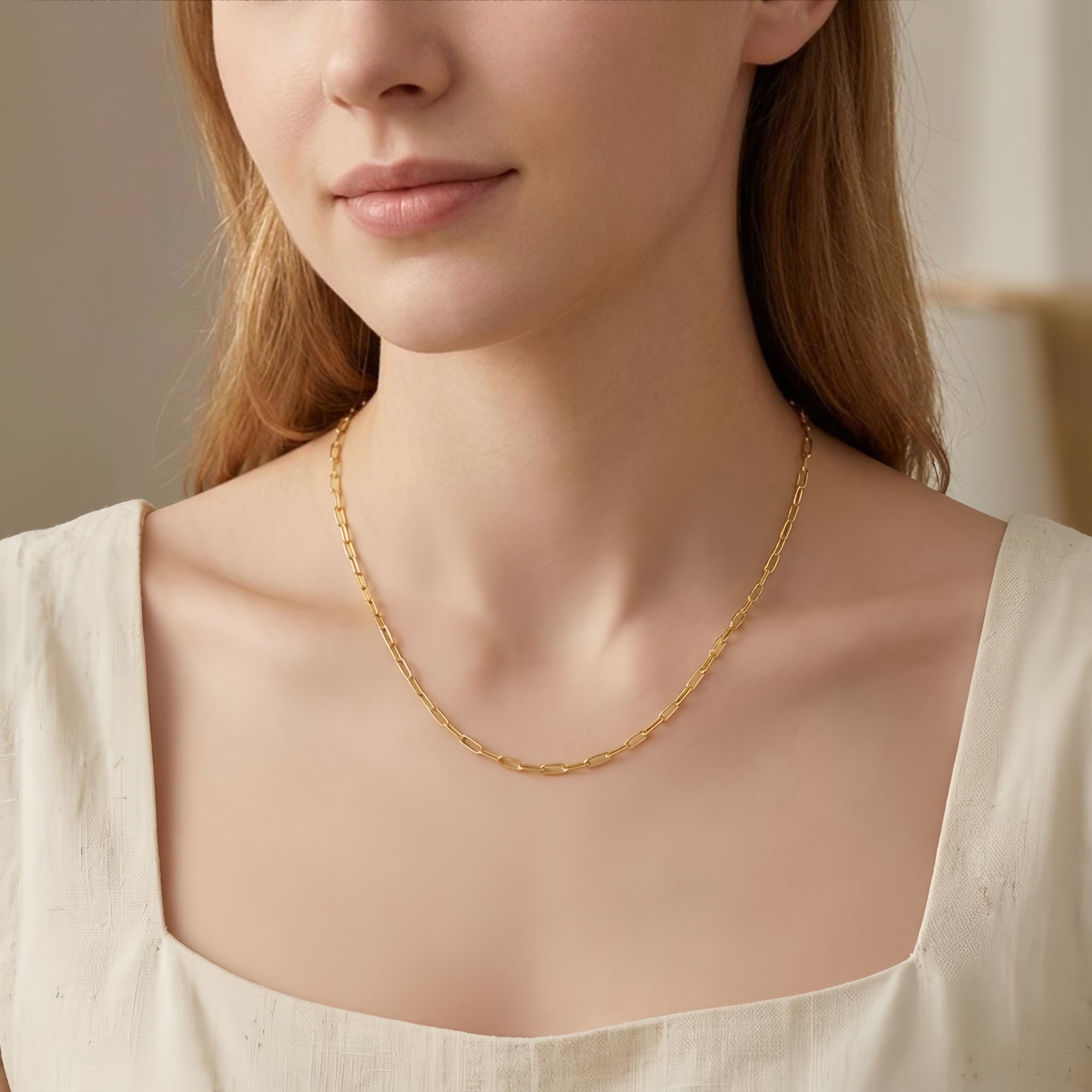 925 Sterling Silver Elegant Gold Paperclip Chain Necklace with Adjustable Length and Lobster Clasp