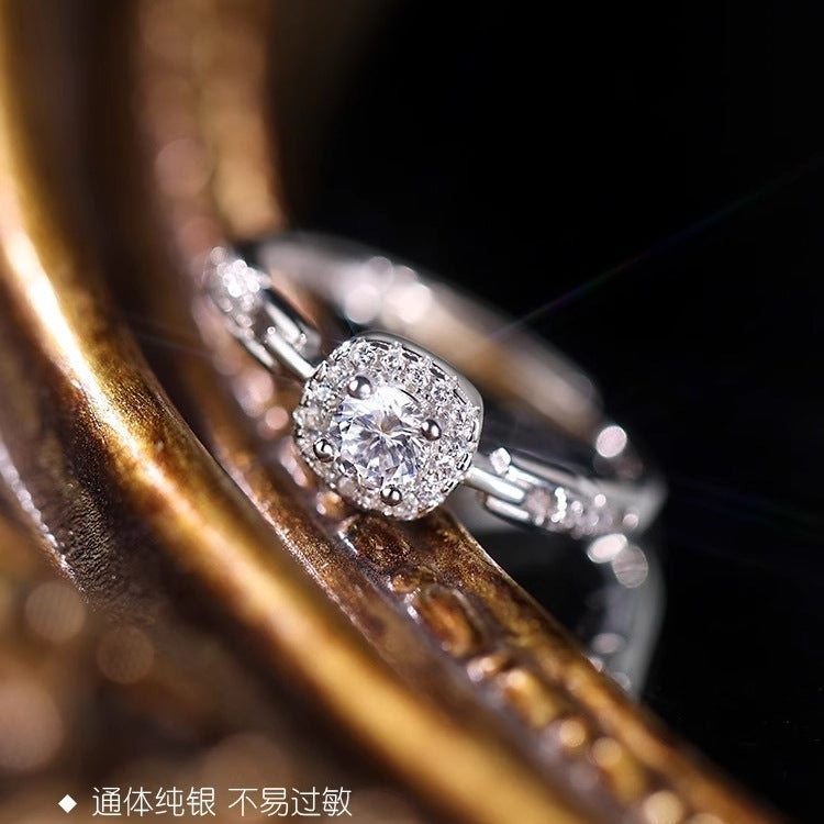 S999 Feinsilber Zirkon-Würfelring für Damen, Nische INS Stil, Leichter Luxus Premium Würfel Zirkonketten-Zeigefingerring
