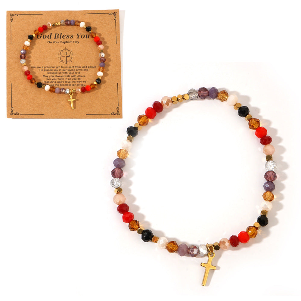 Armband mit bunten Natursteinen und Kreuz, Weihnachtskarte
