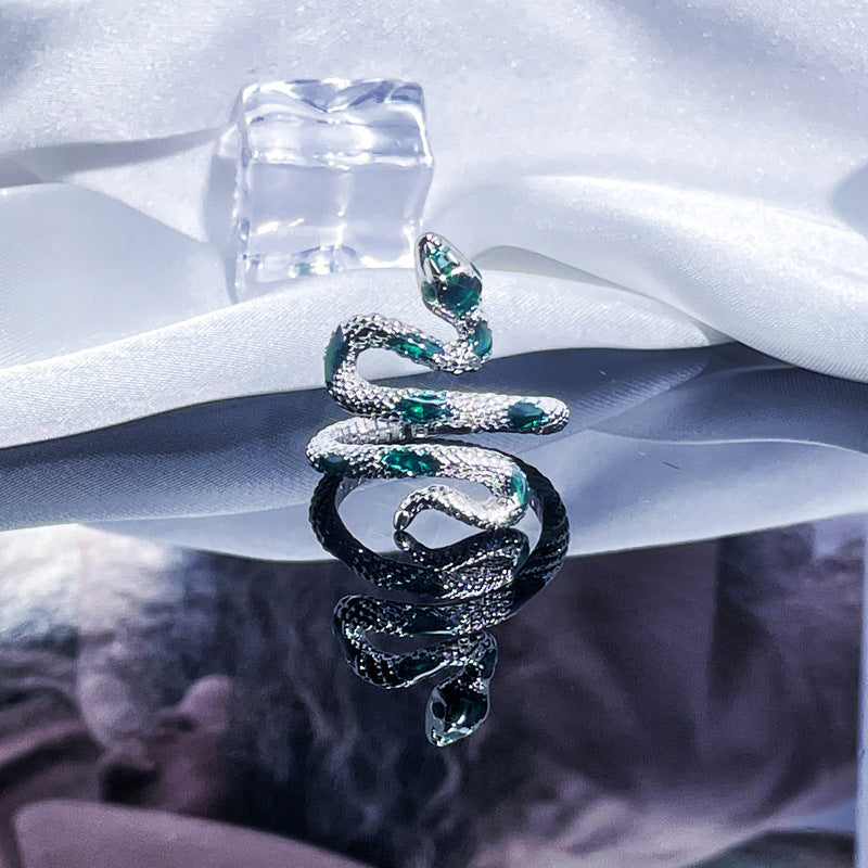 Vintage Silber Schlangenring mit rotem Zirkon, gotischer verstellbarer gewickelter Schlangen-Statement-Ring für Damen