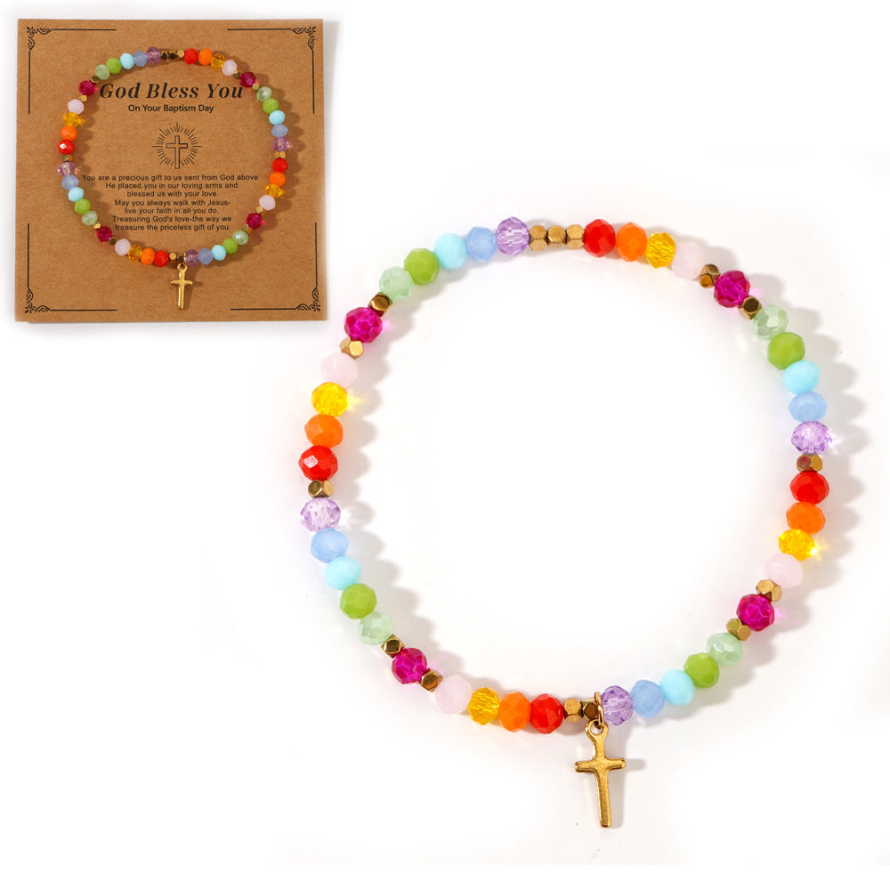 Armband mit bunten Natursteinen und Kreuz, Weihnachtskarte