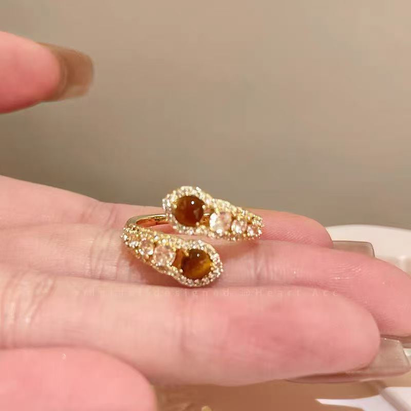 Maillard Tigerauge & Zirkon Ring für Damen, 2026 Neuer Stil, Leichter Luxus High-End Zeigefingerring, Mode Persönlichkeitsband