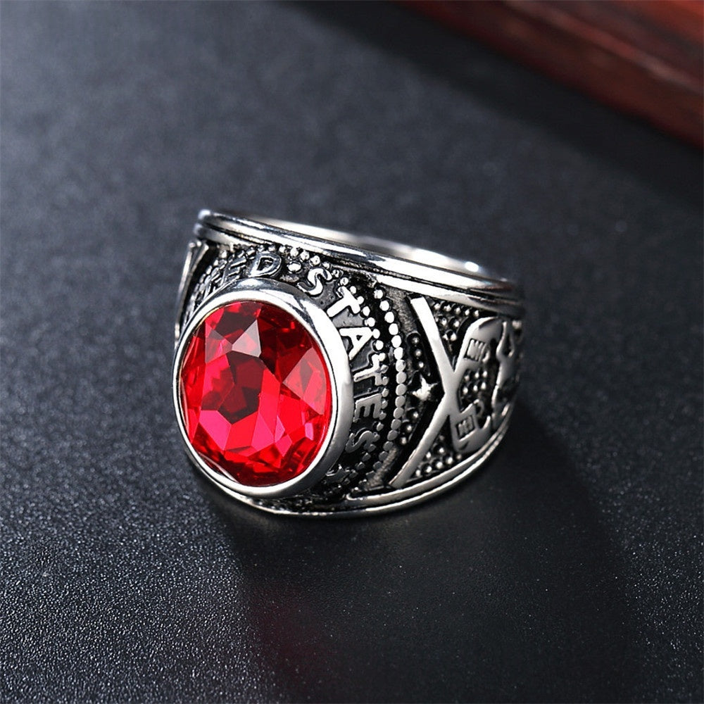 Personalisierter Punk-Edelstein Herren-Titan-Stahl-Militär-Marine-Ring
