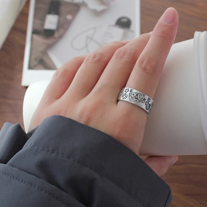 Koreanischer Stil 925 Sterlingsilber gedrehter Kettenring, verstellbarer offener Manschettenring, nicht anlaufender minimalistischer Fingerring