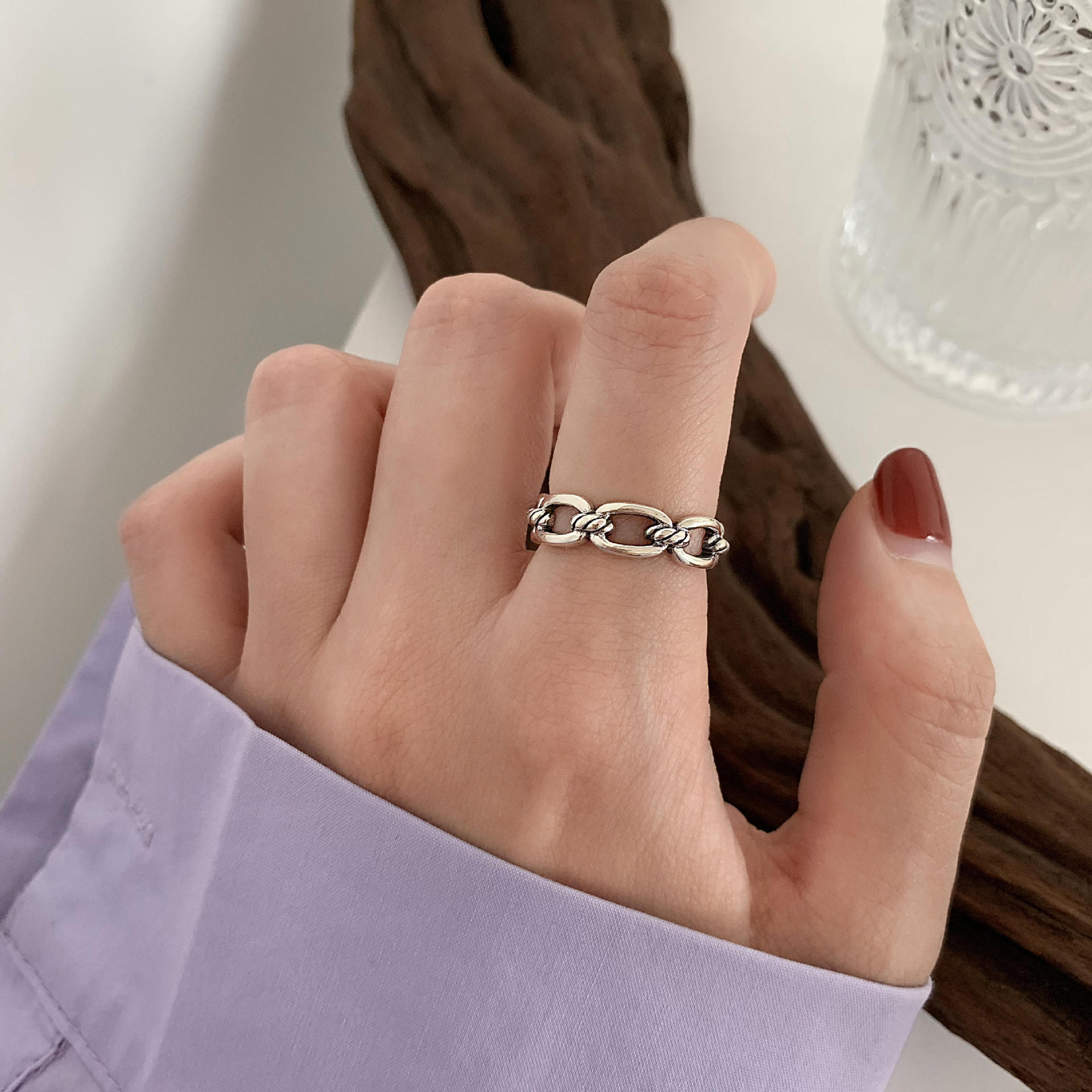 Koreanischer Nischen-Design 925er Silberring für Frauen, minimalistischer, nicht verblassender Vintage-Schwerindustrie-Fingerring Schmuck Großhandel