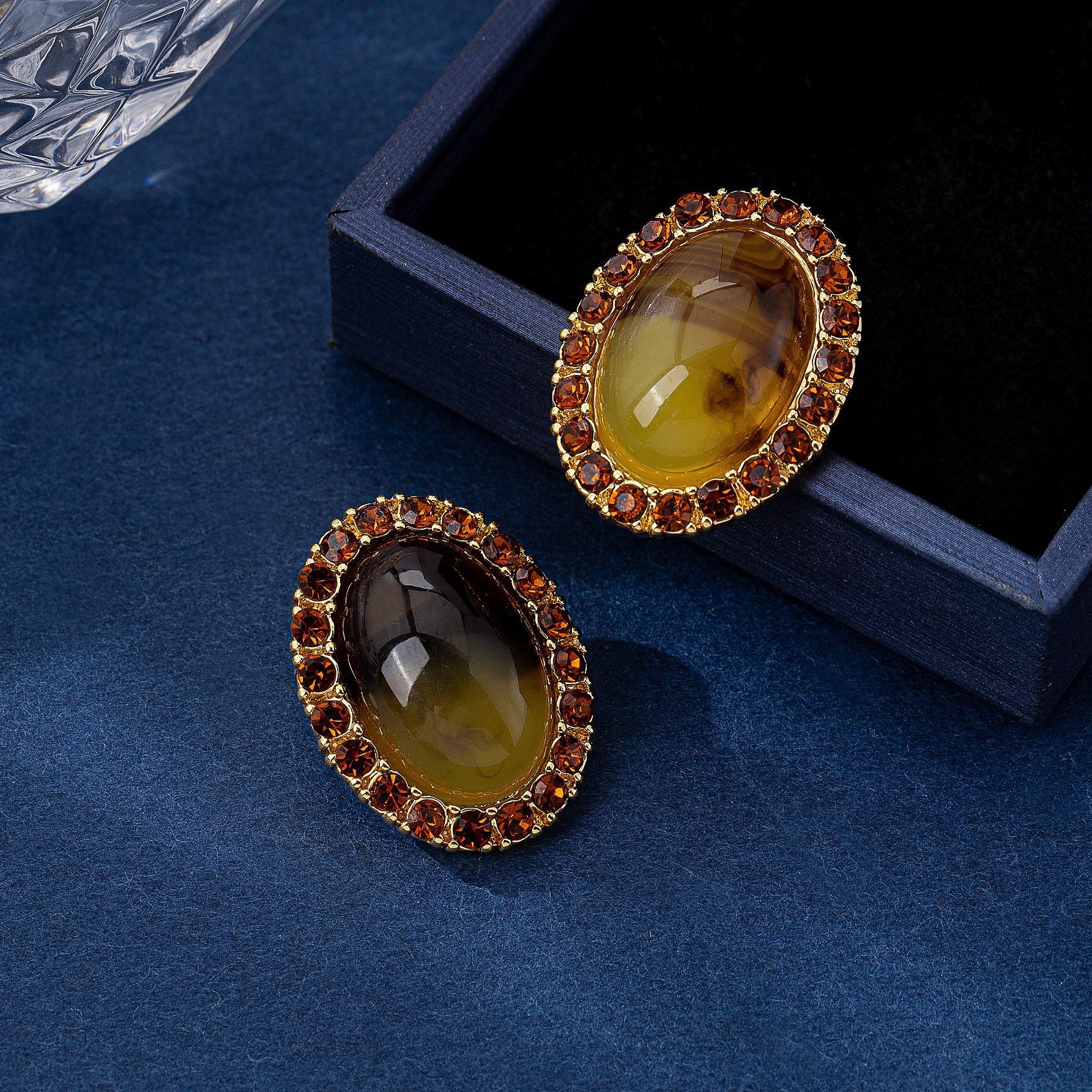Vintage French Minimalist Luxe Oval Czech Crystal Earrings