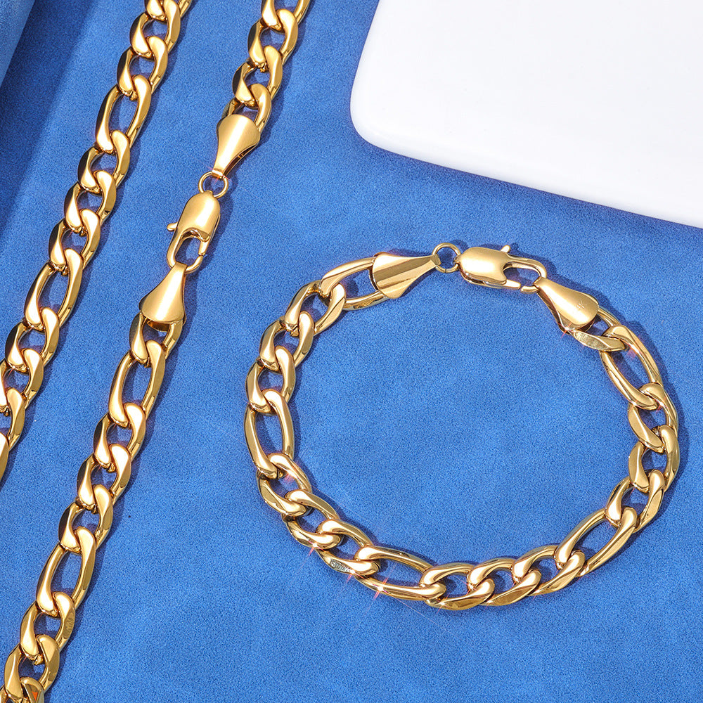 Day-shaped Clasp Stainless Steel Figaro Necklace