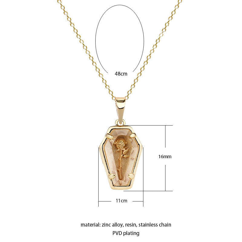 Halloween Ghost Festival Dark Gothic Rose Coffin Necklace