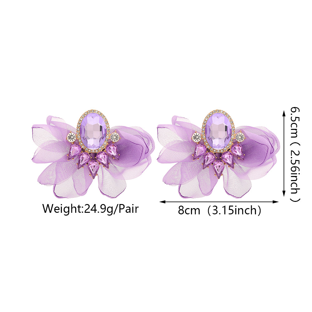 Handmade Coloful Glass Chiffon Flower Stud Earrings For Women Bold Fashion Jewelry Party Prom Vacation