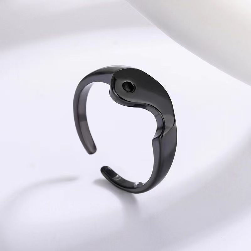 Niche Mondstein Schwarz & Weiß Paarringe für Herren & Damen, Vintage Luxus Verstellbarer Offener Band