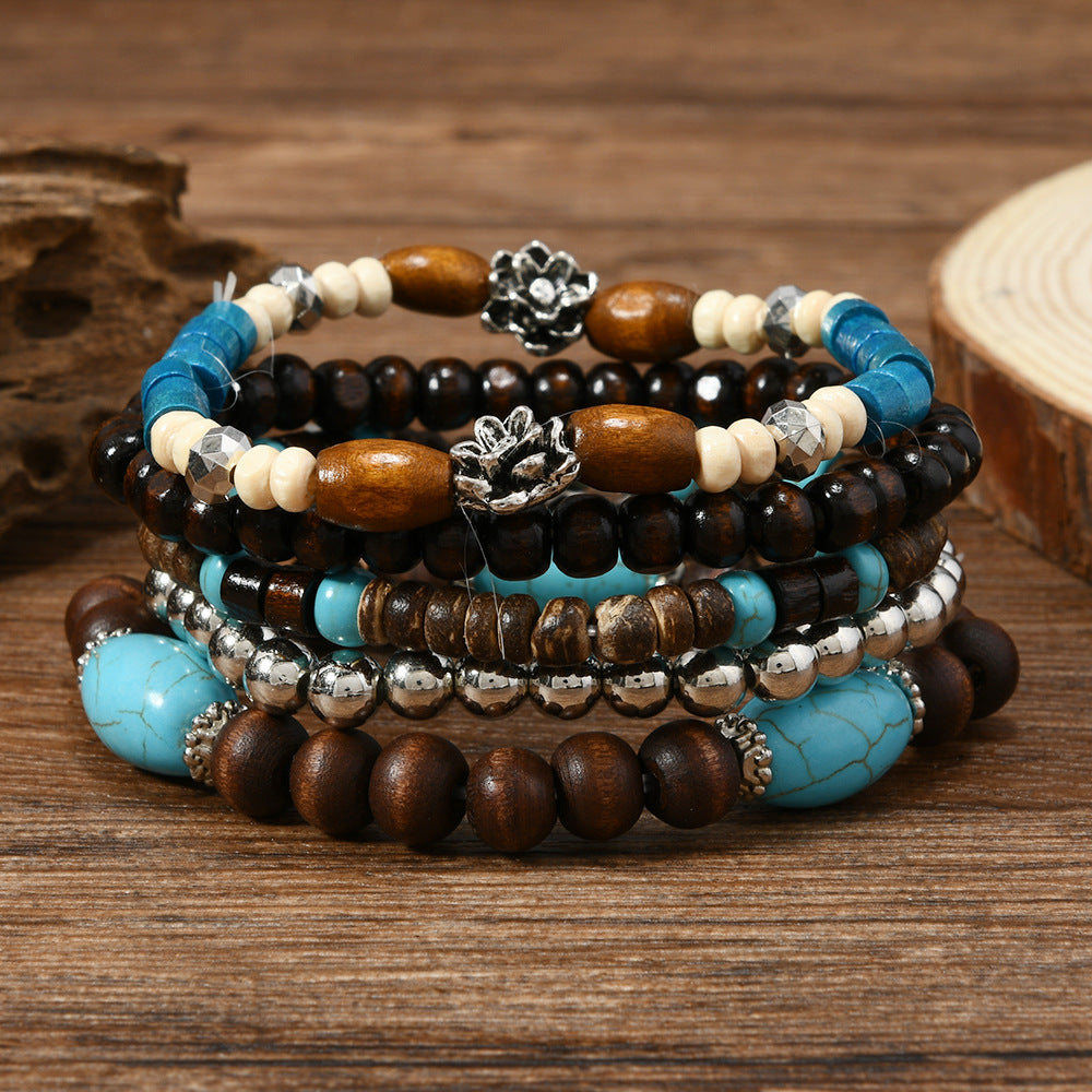 Fashionable Casual Turquoise Beaded Elastic Bracelet