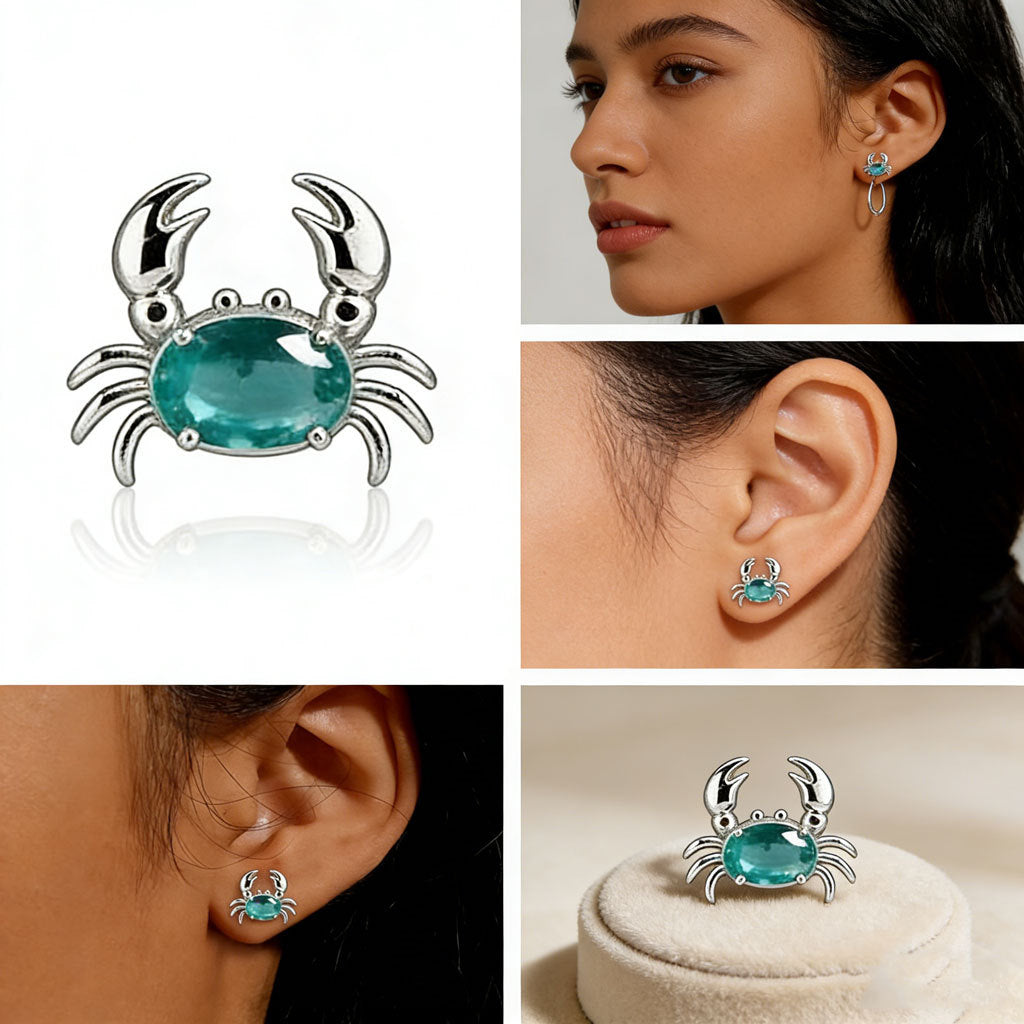 Women's Cute Crab Earrings Silver Color