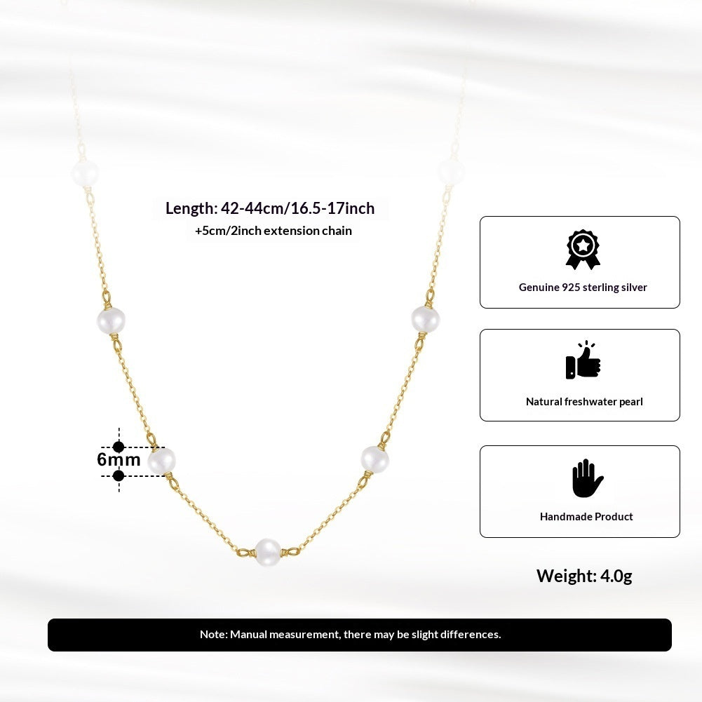 S925 Sterling Silver Natural Freshwater Pearl Necklace
