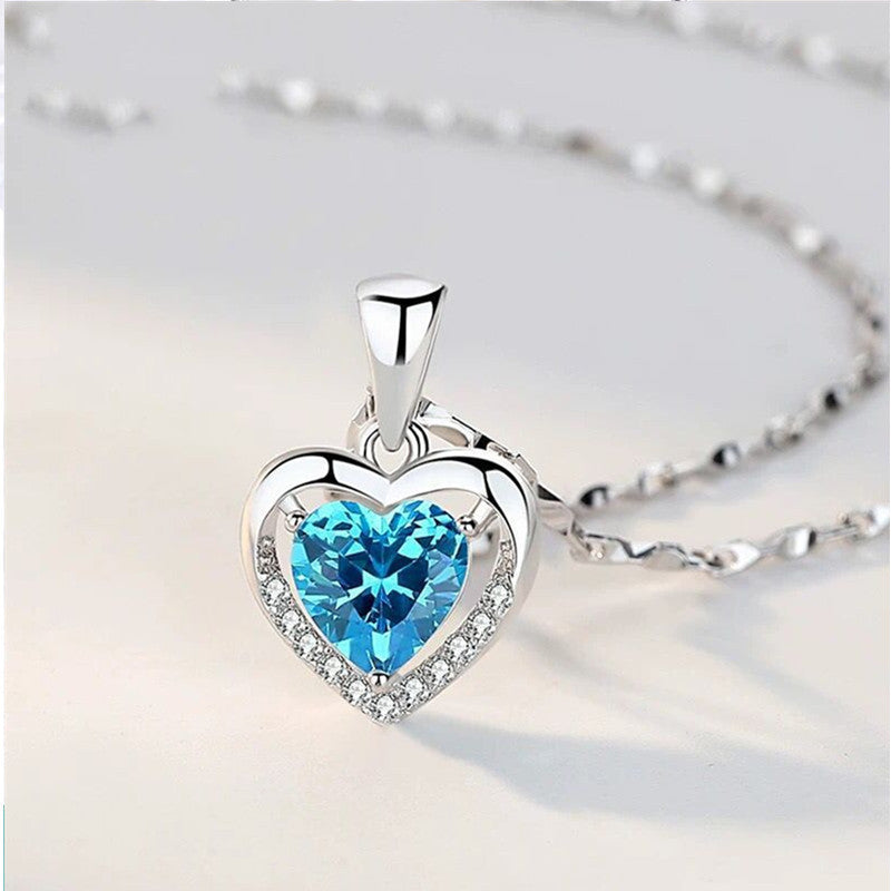 Women's Clavicle Simple Lapis Lazuli Heart Pendant