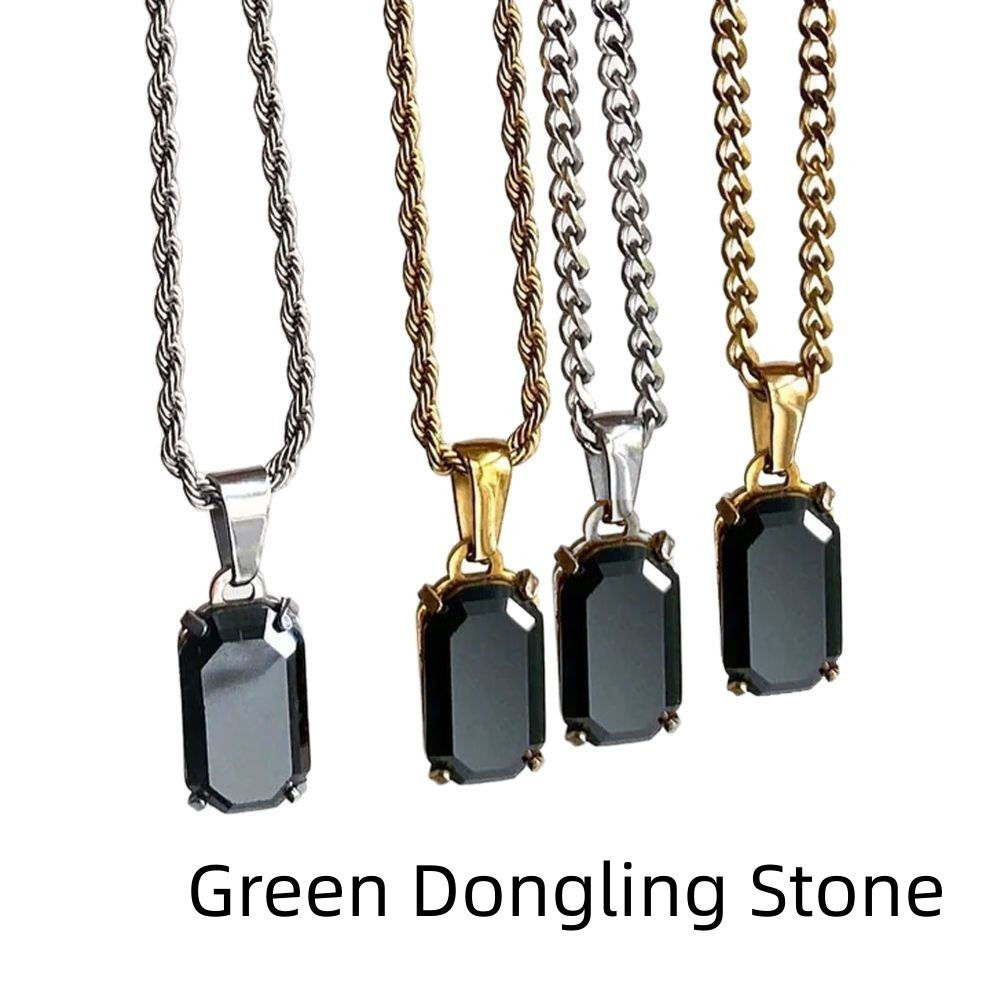 Geometric Rectangular Pendant Layered Cuban Chain Necklace