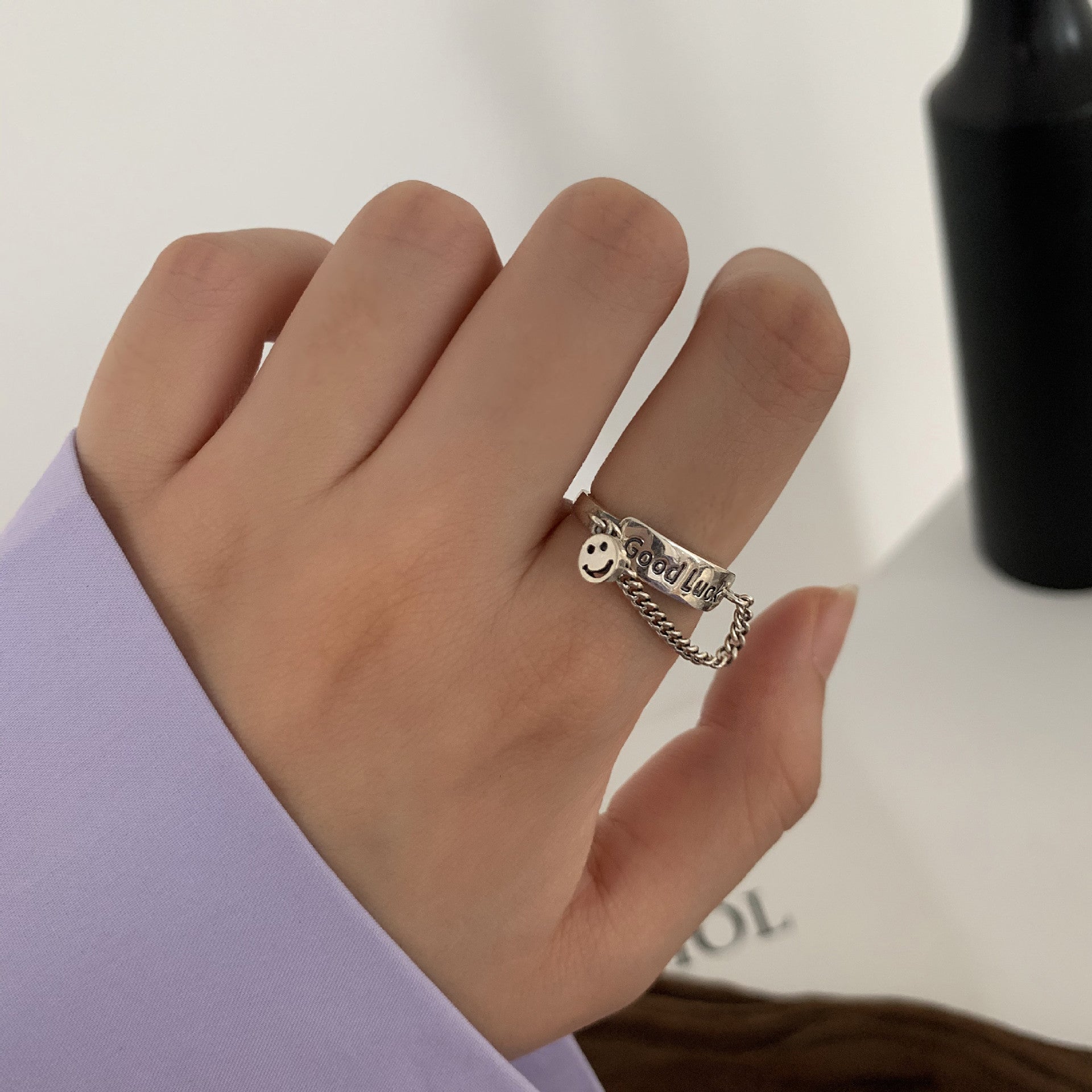 Minimalistischer 925er Silber verdrehter Ketten-Offenring, vintage verstellbares Manschettenband, koreanischer Modeschmuck für Frauen