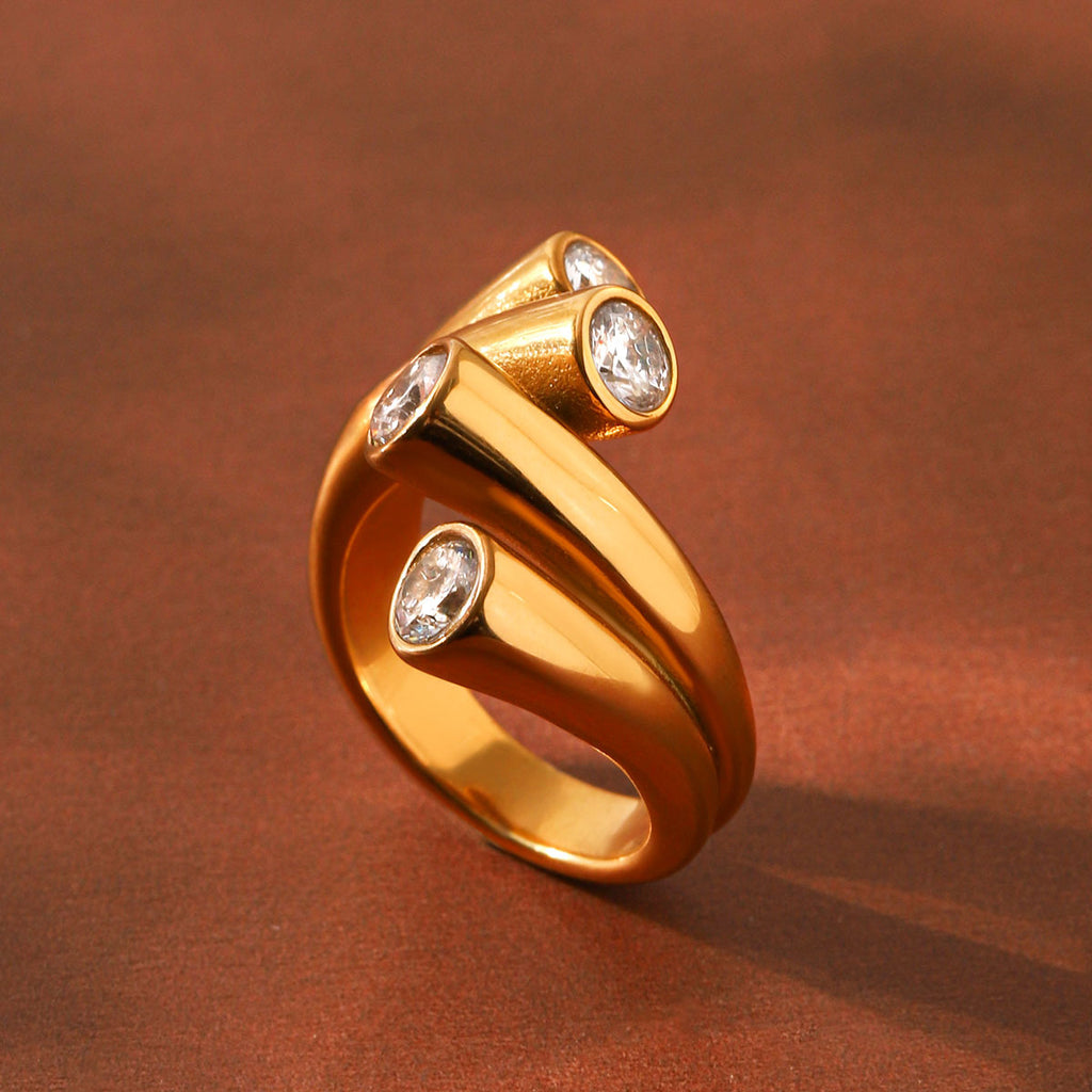 Colorfast Titanium Steel Stainless Steel Zircon Ring