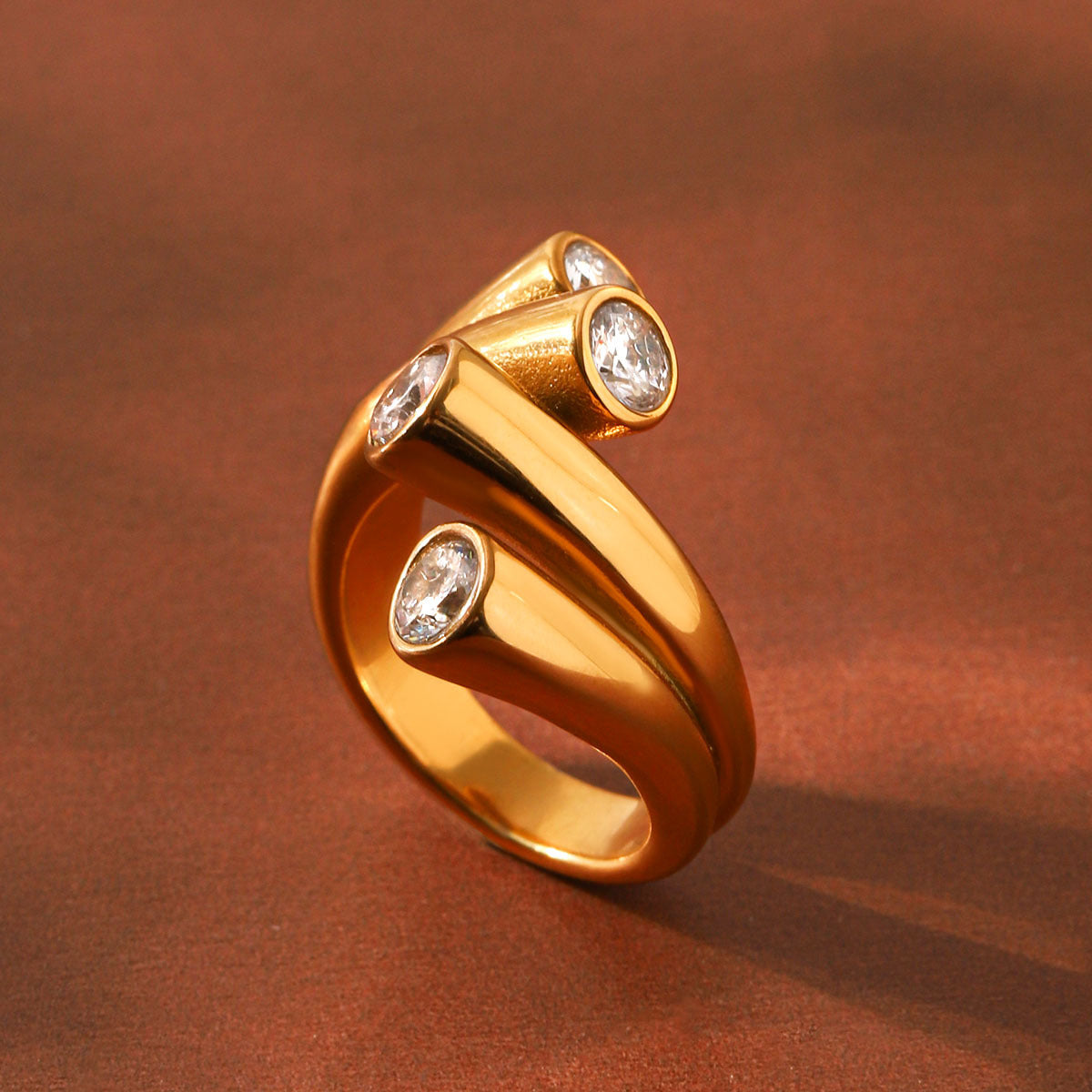 Colorfast Titanium Steel Stainless Steel Zircon Ring