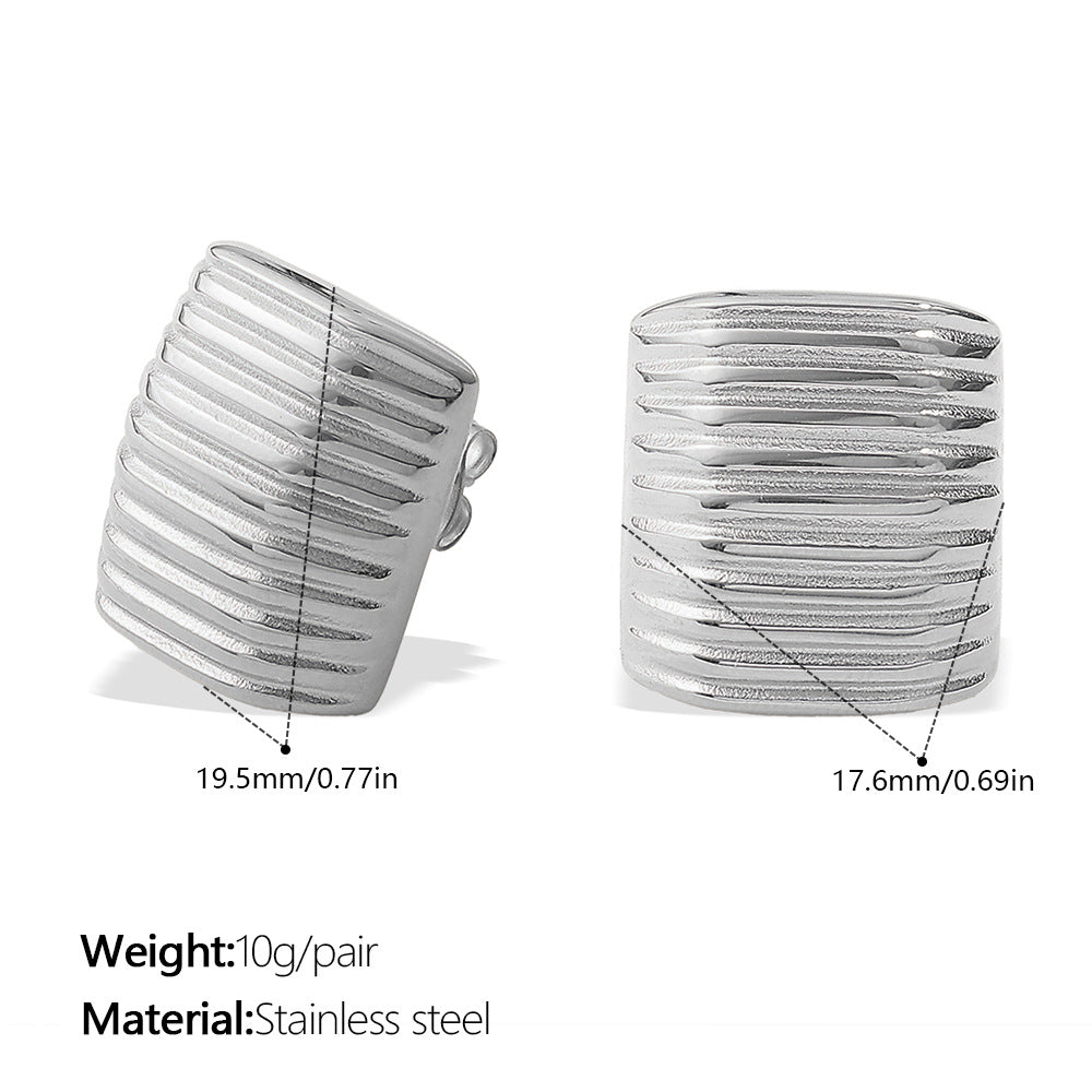 Koreanischer minimalistischer gestreifter quadratischer Ohrstecker, 18K vergoldeter Edelstahl, eleganter Alltagsschmuck für Frauen