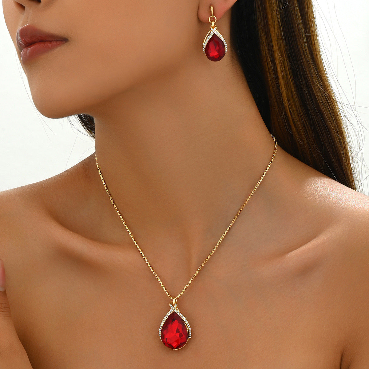 INS Geometric Sweet Japanese-Korean Style Womens Necklace And Earrings Set